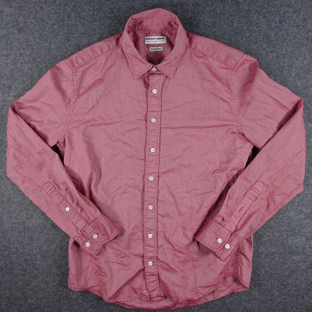 American Apparel Oxford Shirt Mens Medium Slim Fit Long Sleeve Red/Pink